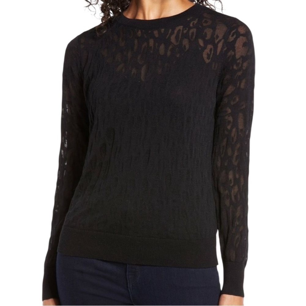 Halogen Leopard‎ Burnout Crewneck Sweater Black Animal Print Womens Small